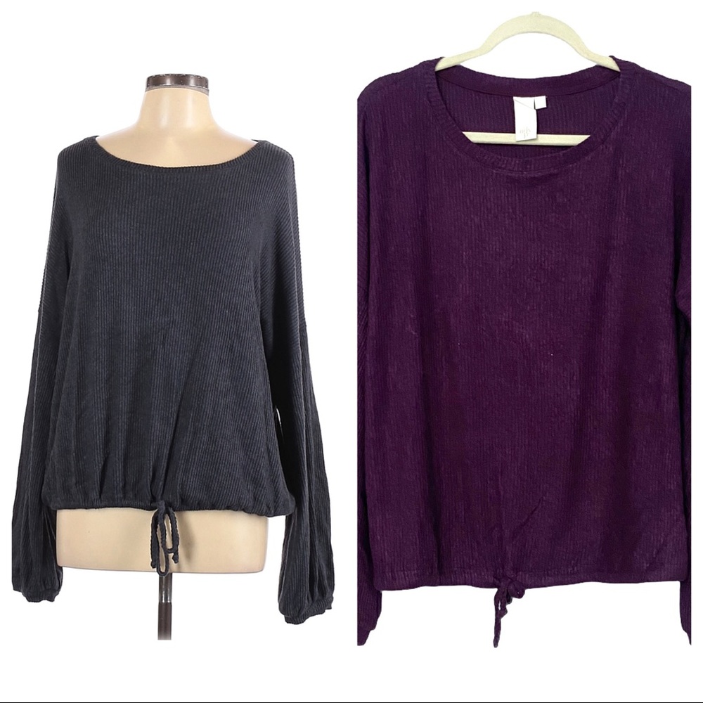 NEW Ady P Nordstrom Purple Tie Front Ribbed Top S